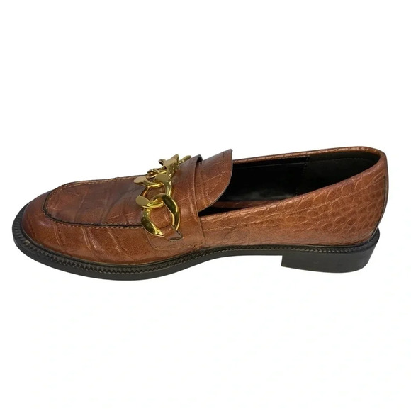 Mango Gold Chain Brown Textured Loafers | Size 8.5 - Picture 9 of 9